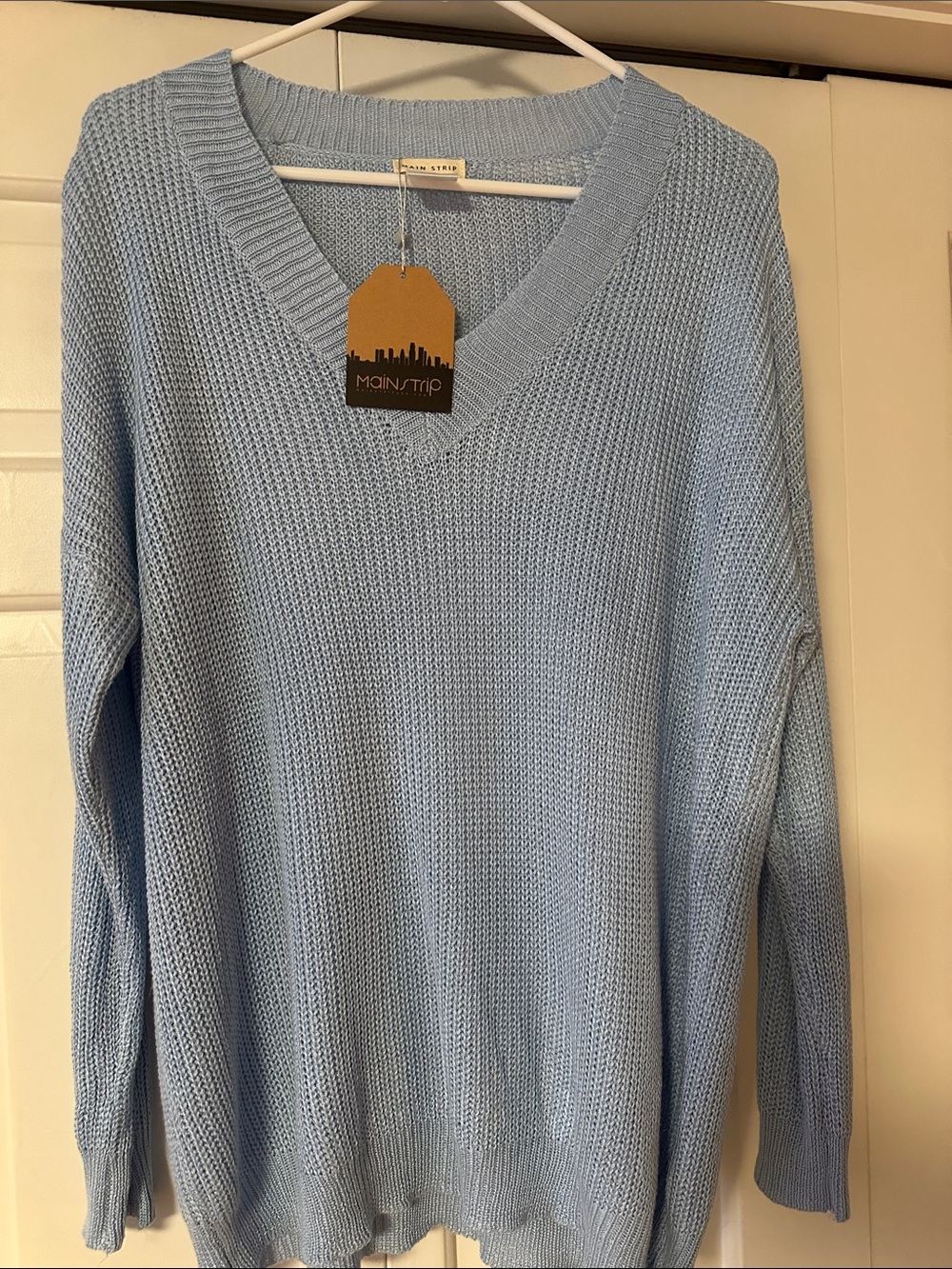 Light Blue V-Neck Knit Sweater